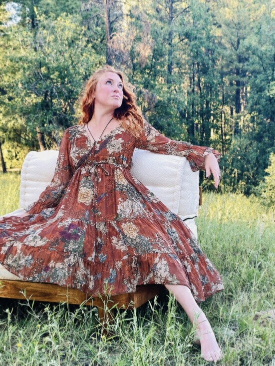 HEMANT & NANDITA Dresses & Skirts - ANTHROPOLOGIE Hemant & Nandita Zeri Bird Floral Peasant Dress Rust Orange